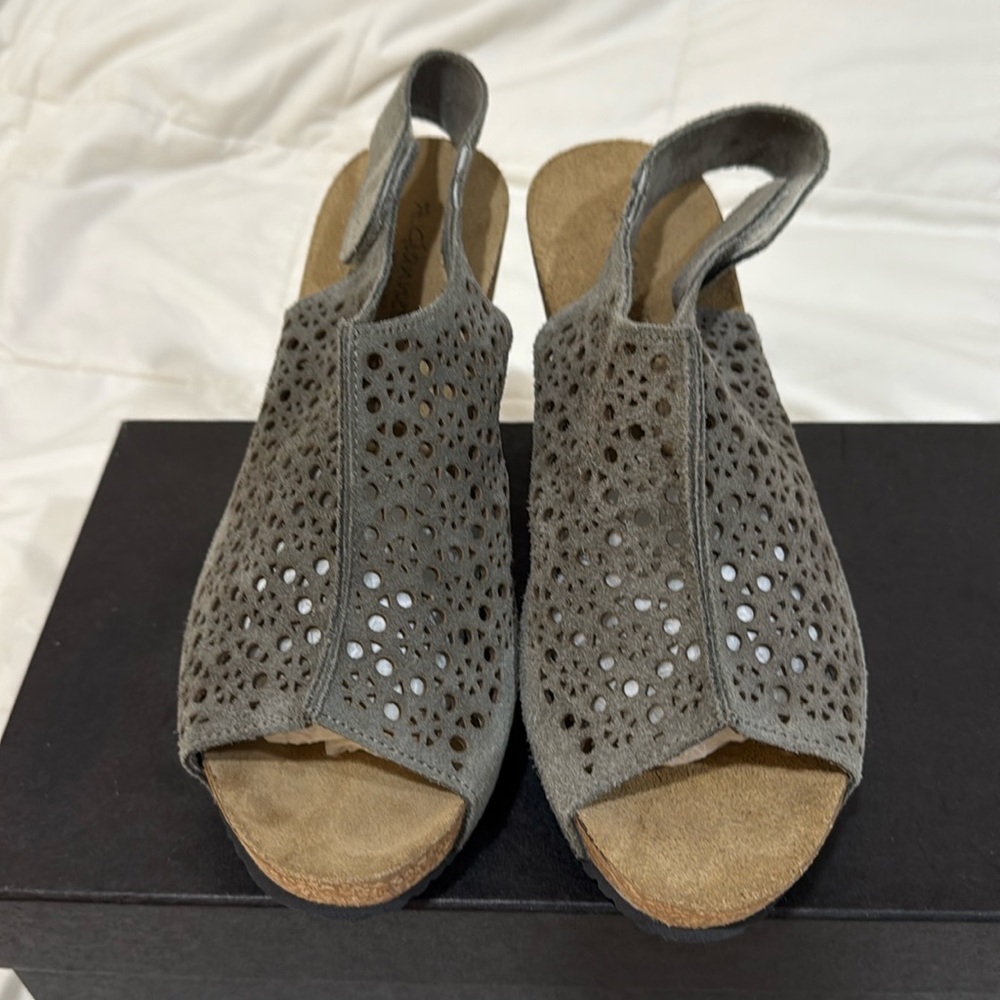 A. Giannetti | Suede Velcro Strap Cork Wedge Sandals | Size 9 Made in Italy